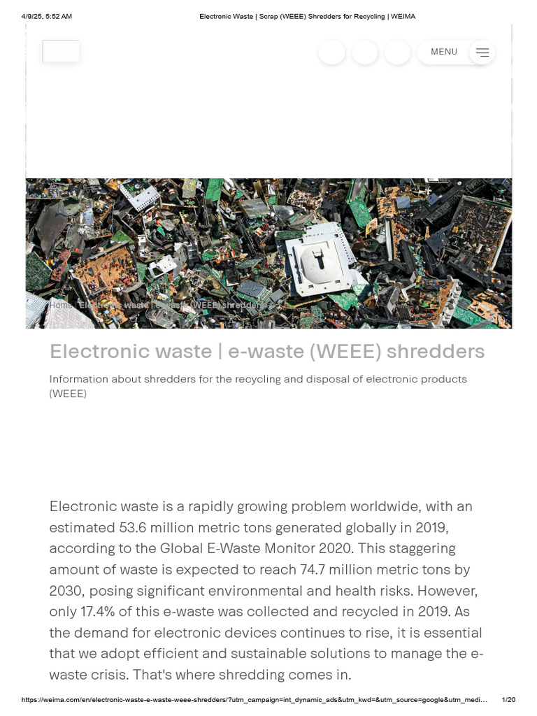 Electronic Waste - Scrap (WEEE) Shredders For Recycling - WEIMA | PDF ...