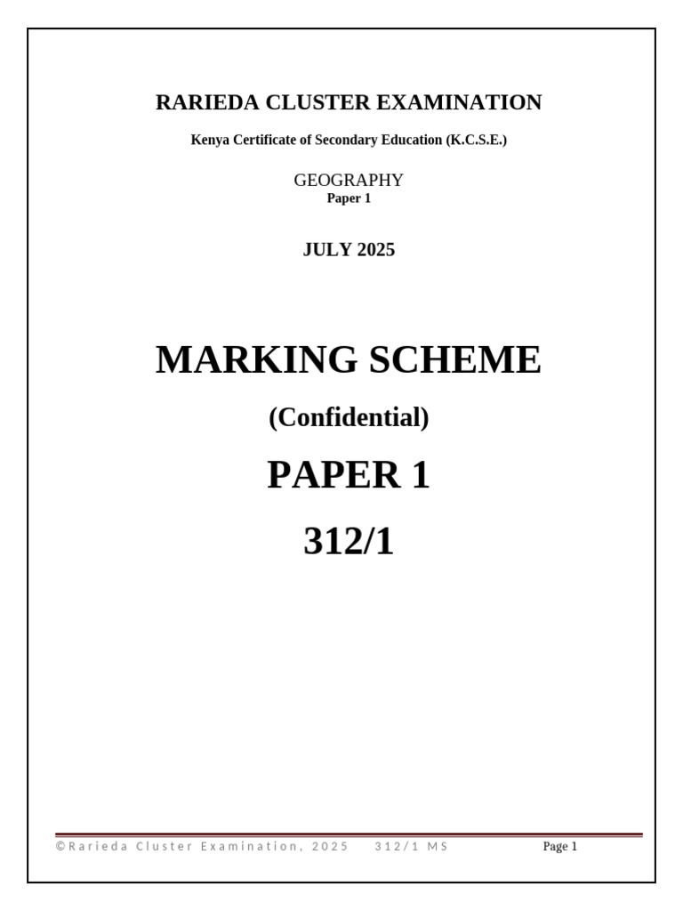 KCSE 2025 Geography Paper 1 Marking Scheme | PDF | Wound | Rock (Geology)