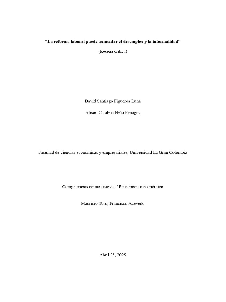 Impacto de la Reforma Laboral en Desempleo | PDF | Economía keynesiana ...