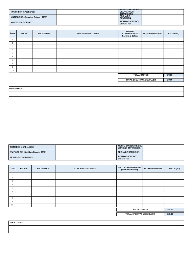 Formato de Viáticos en Excel | PDF