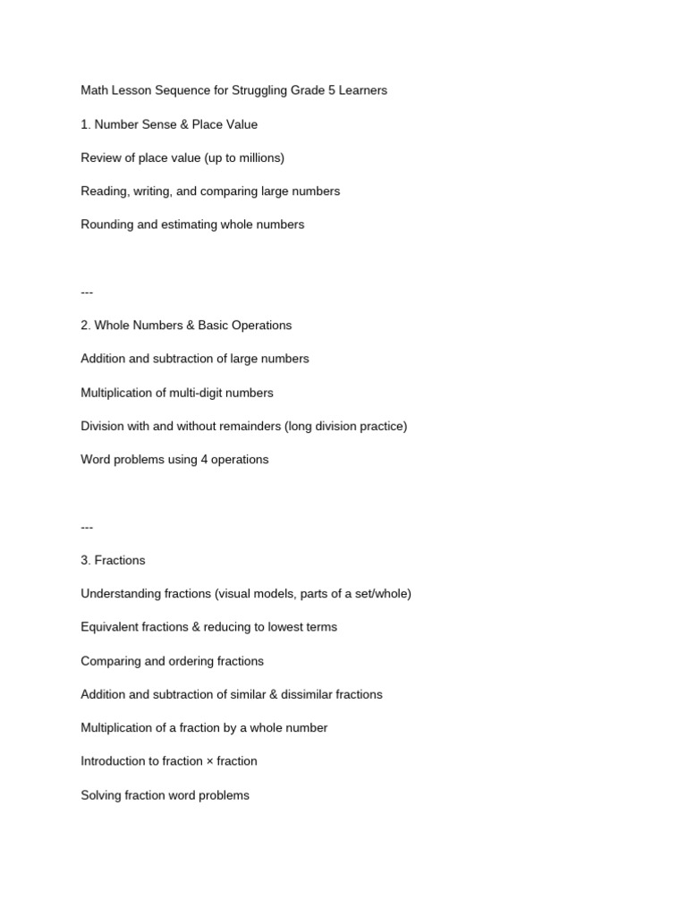 Math Curriculum for Struggling 5th Graders | PDF