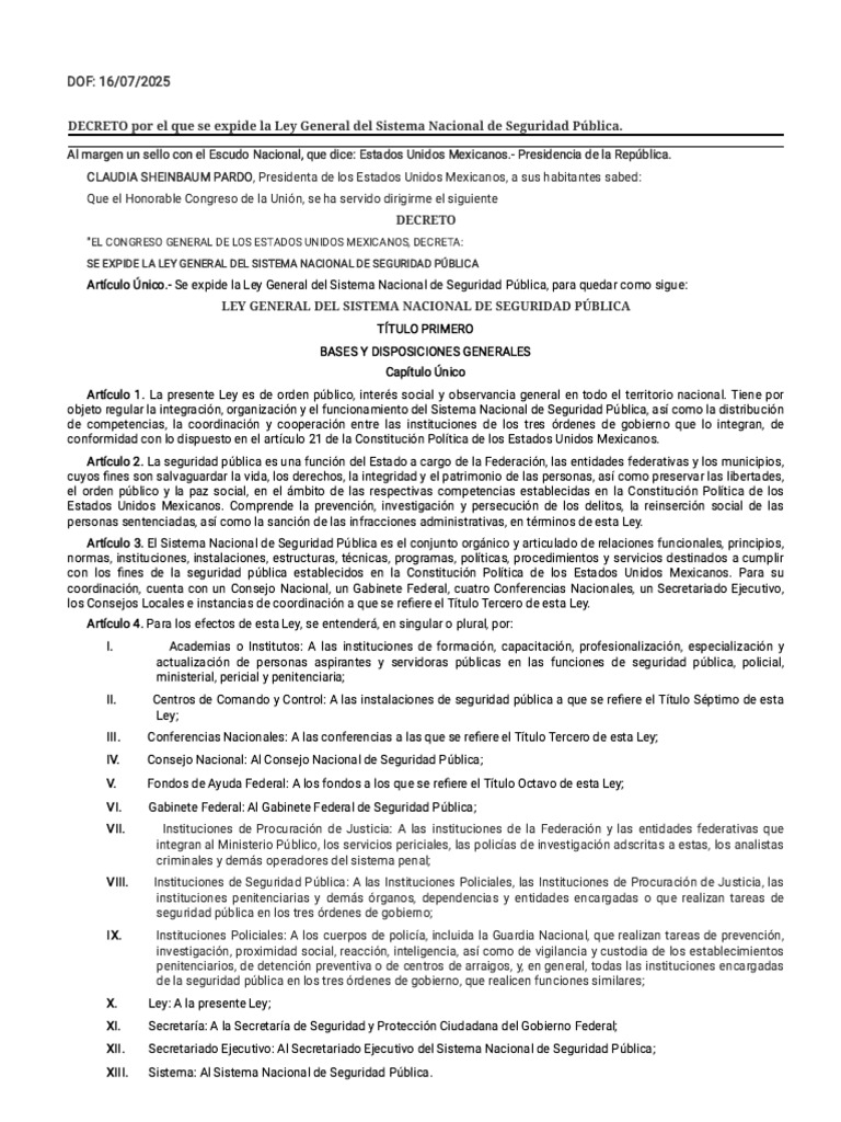 Ley General del Sistema Nacional de Seguridad | PDF | Policía | La ...