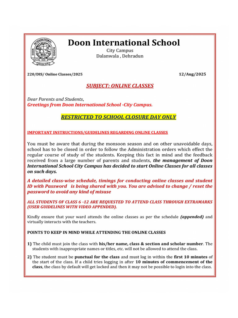 Circular 20250812203429 Class Xii - Guidlines For Online Classes For ...