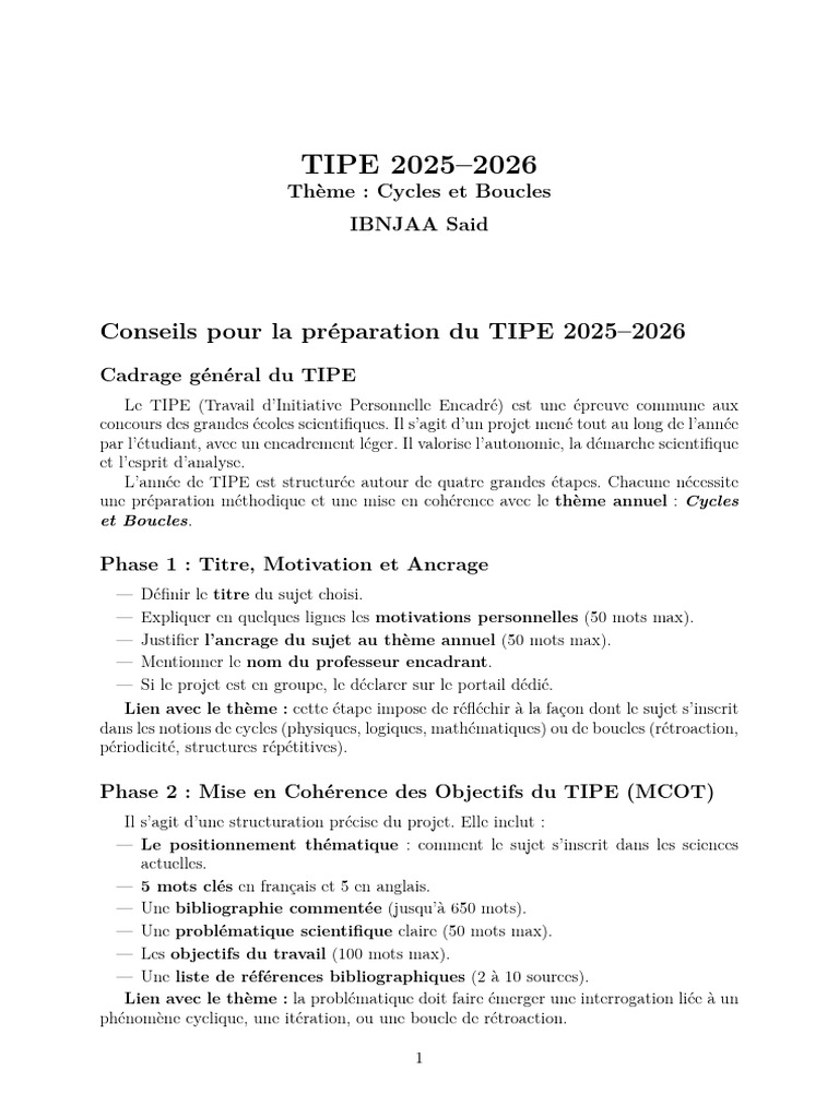 TIPE 20252026 Cycles et Boucles PDF Théorie des graphes — free download