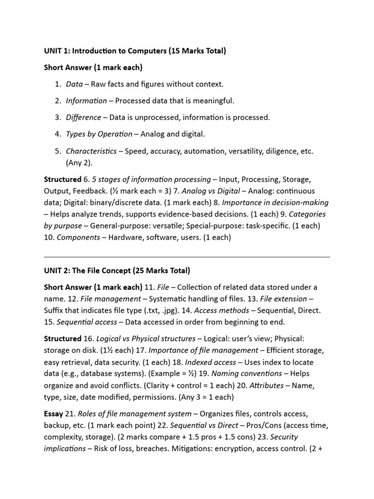 CS120 unit 1, 3 and 4 solutions.pdf | PDF | Computer Data Storage ...