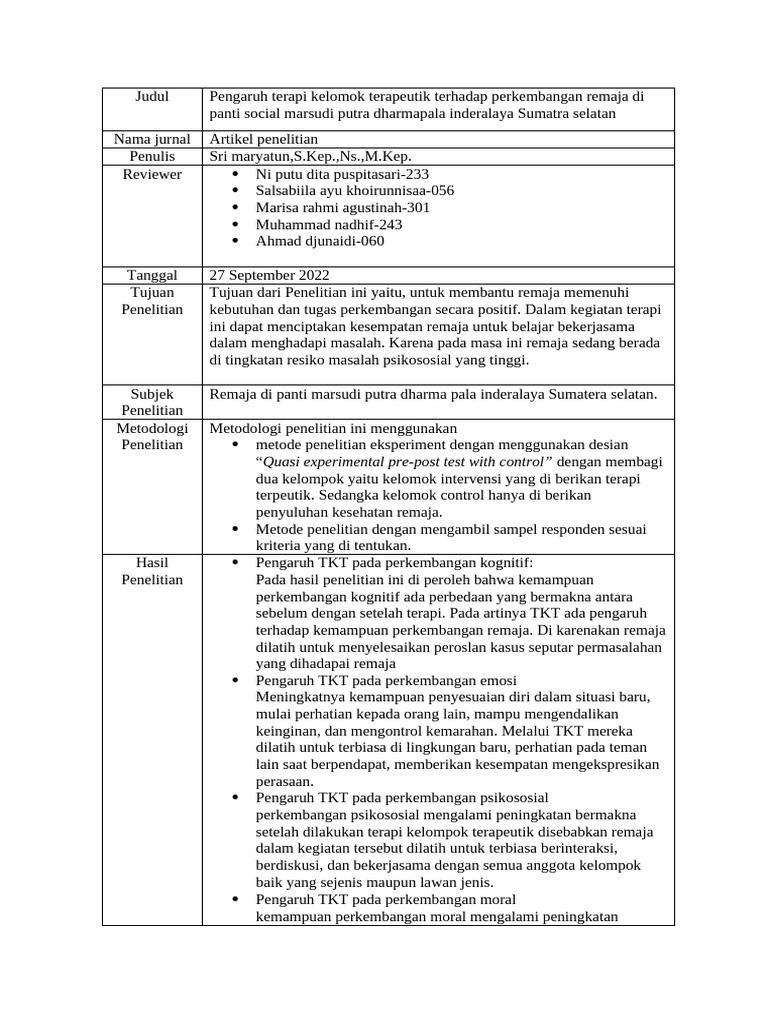 Kelompok 5 - Analisis Jurnal - Perkembangan Masa Remaja | PDF
