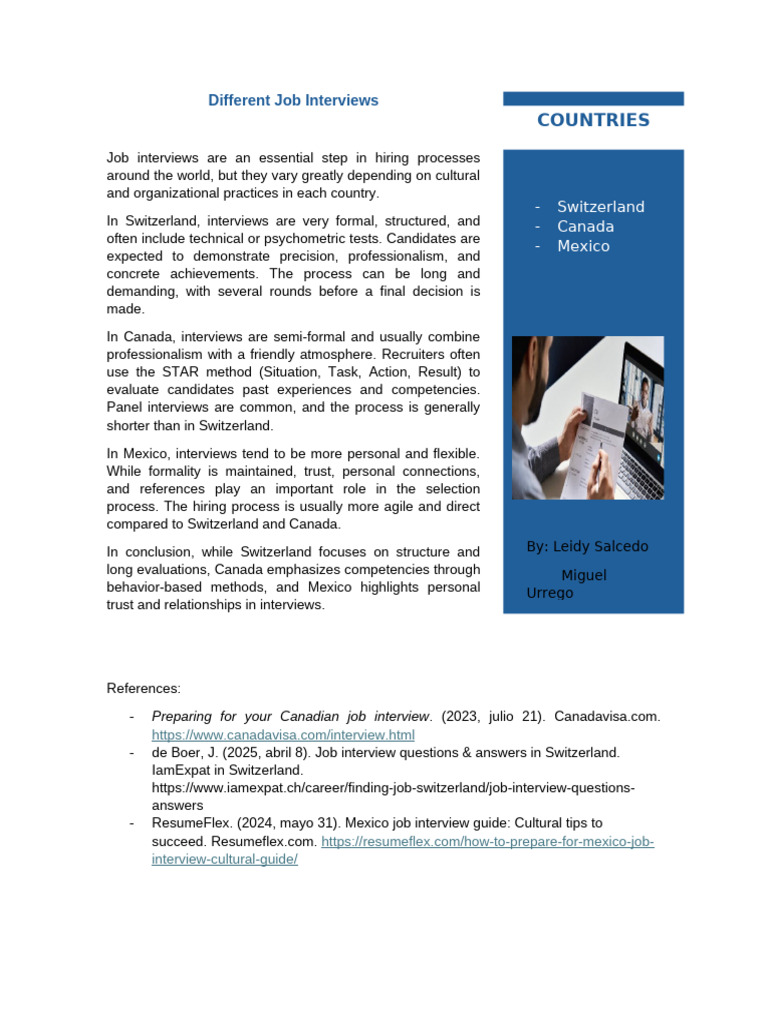 Job Interview Styles: Switzerland, Canada, Mexico | PDF