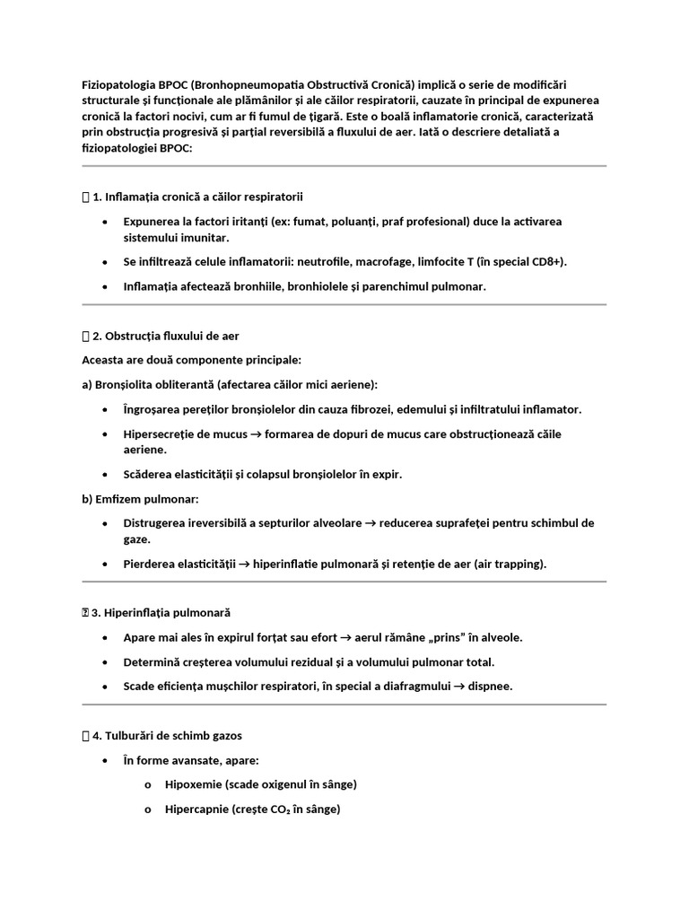 Fiziopatologia BPOC (Bronhopneumopatia Obstructivă Cronică) | PDF