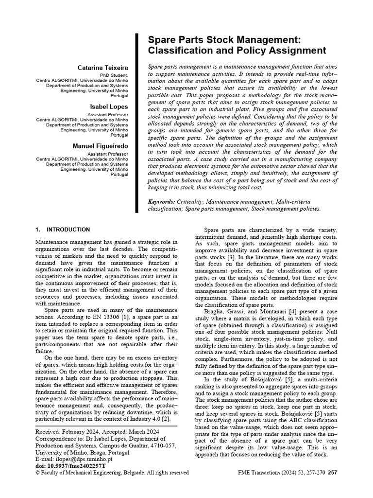 Spare Parts Stock Management Strategies | PDF | Demand | Forecasting
