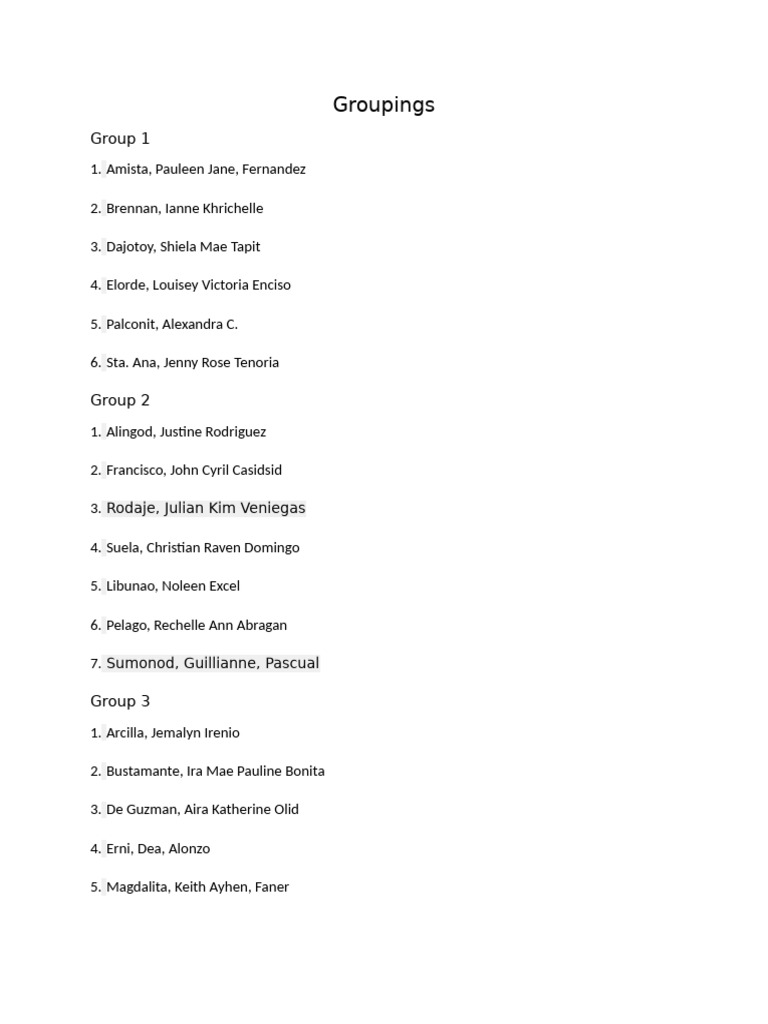 Student Groupings by Name | PDF