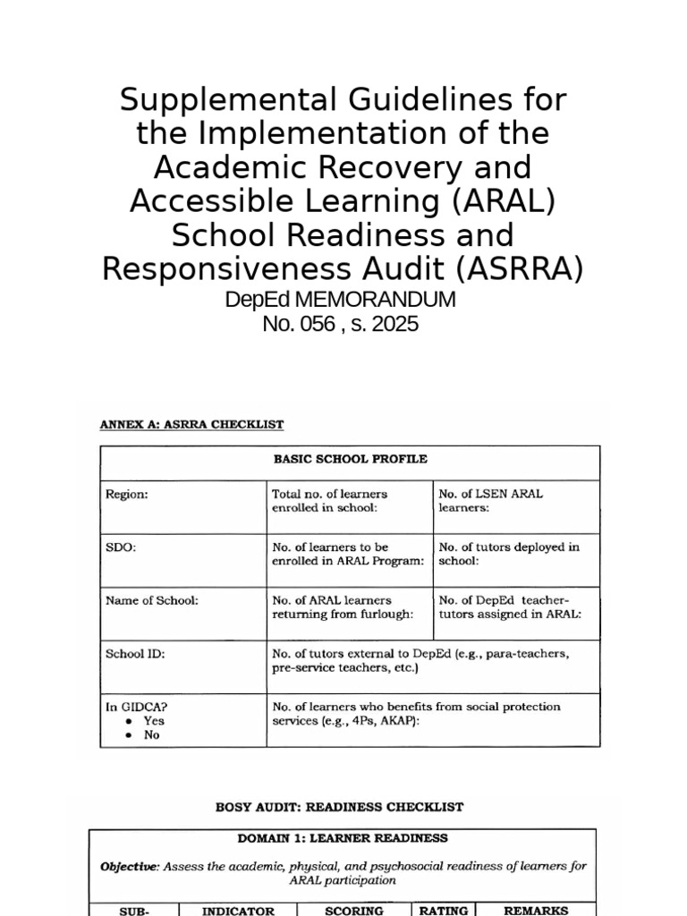 Supplemental Guidelines For The Implementation of The ARAL | PDF