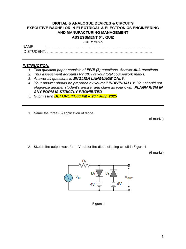 Electrical Engineering Quiz Assessment | PDF