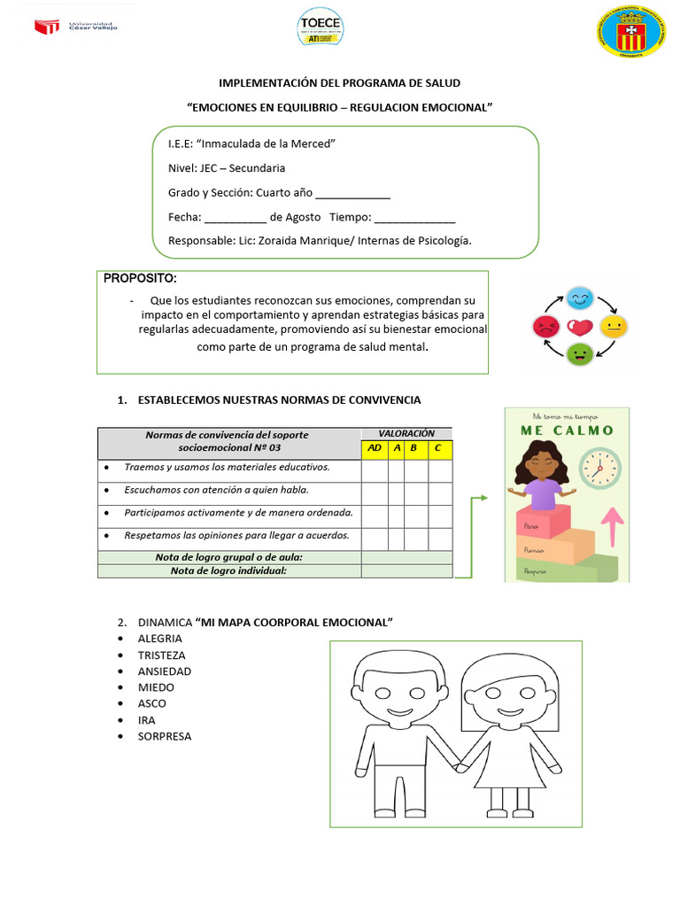 Programa de Regulación Emocional Escolar | PDF | Las emociones ...