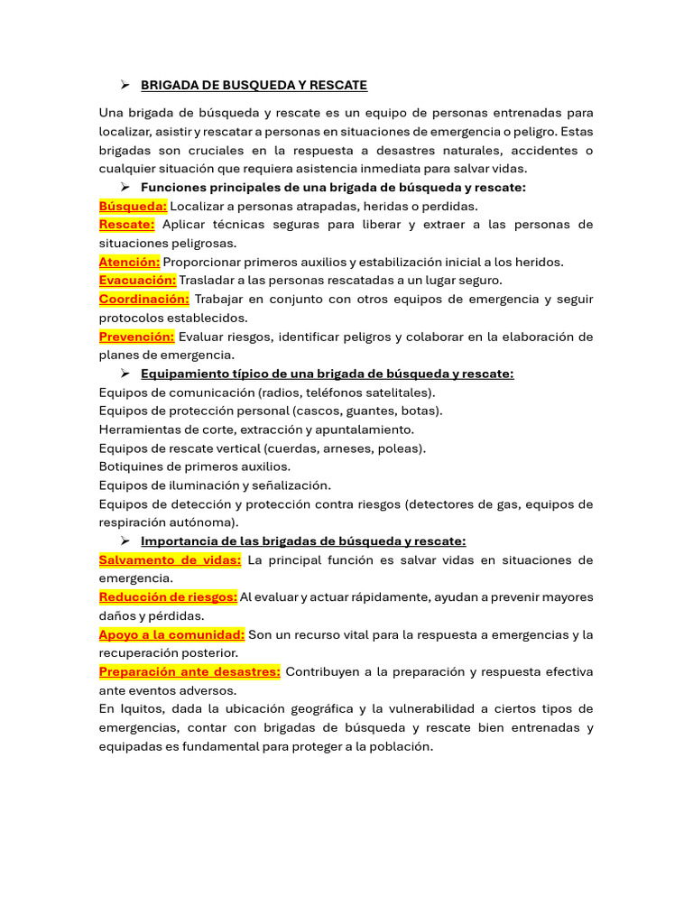 Importancia de la Brigada de Rescate | PDF