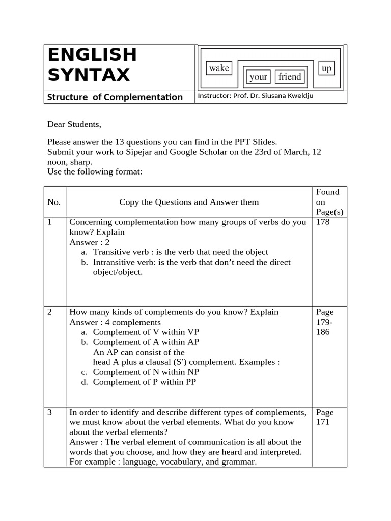English Syntax: Complementation Guide | PDF | Verb | Subject (Grammar)