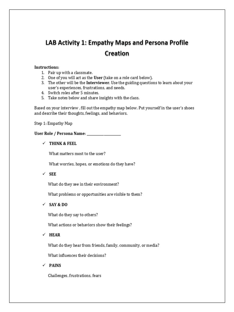 Empathy Maps and Persona Profiles Guide | PDF | Empathy | Psychological ...