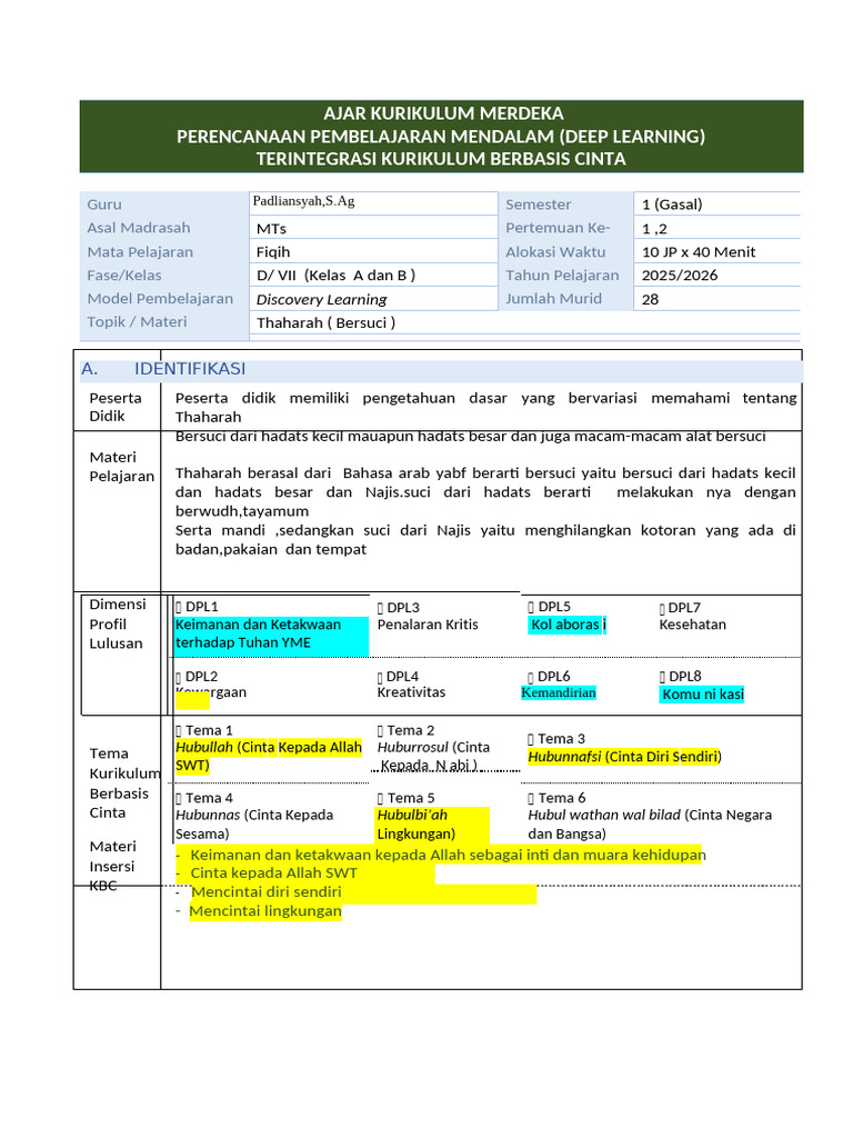 Modul Ajar Deep Learning Fiqih Kelas 7 | PDF