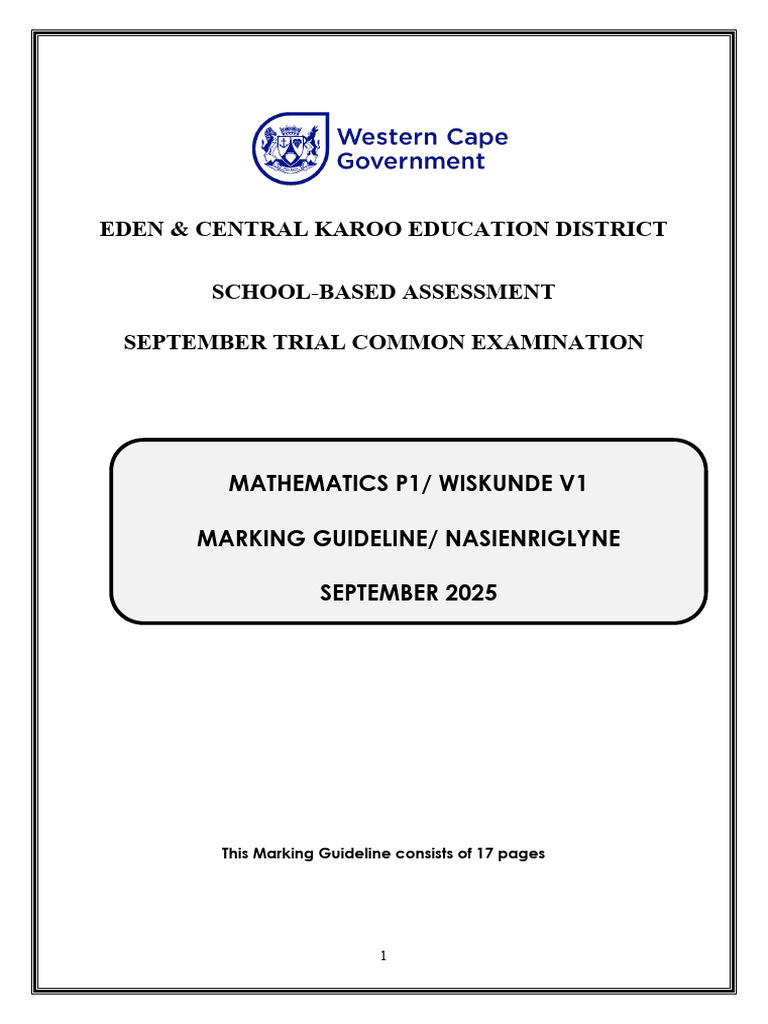 Mathematics Marking Guideline 2025 | PDF | Mathematics | Elementary ...