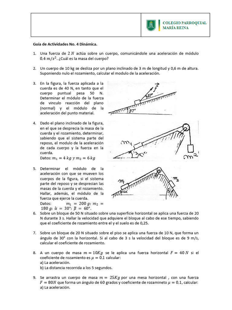 Dinámica: Ejercicios de Física 2025 | PDF | Fricción | Fuerza