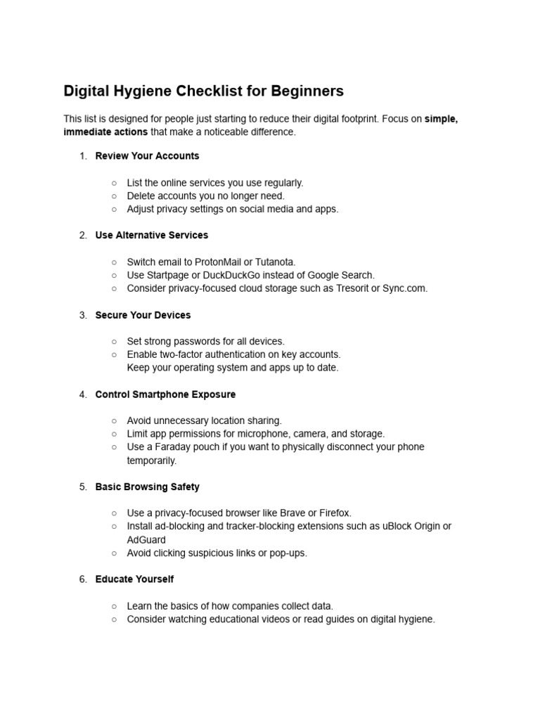 Beginner's Digital Hygiene Checklist | PDF