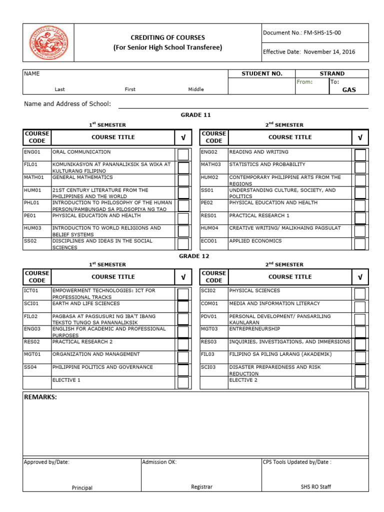 Senior High School Course Crediting Guide | PDF | Science