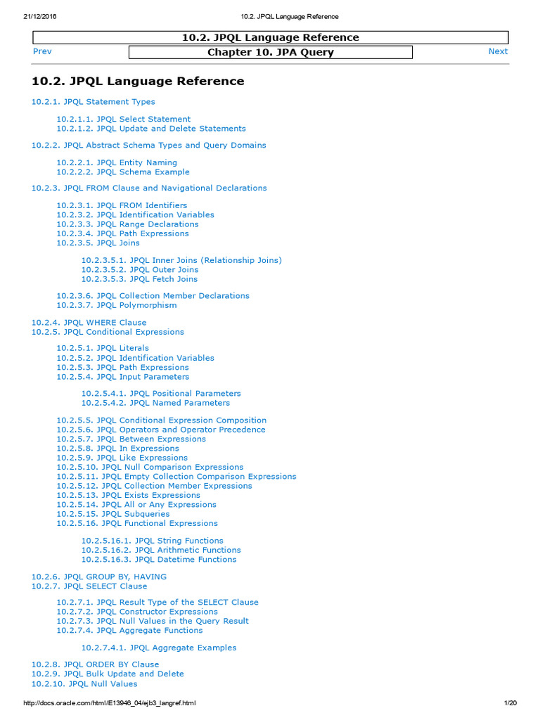 JPQL Language Reference Guide | PDF | Parameter (Computer Programming ...