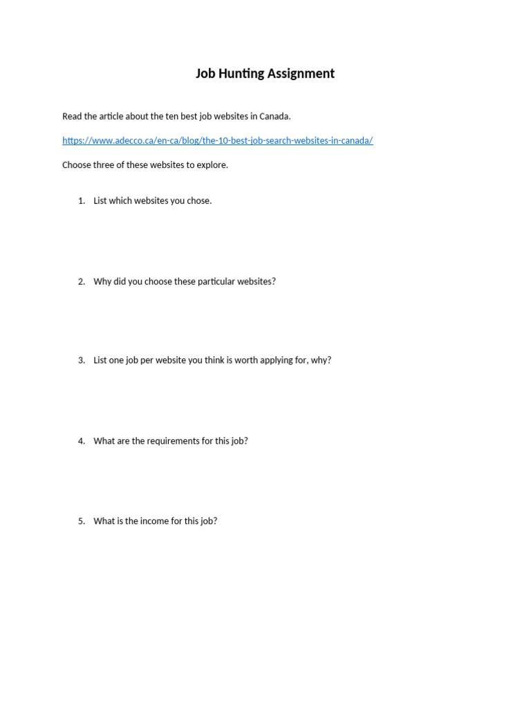 Job Search Assignment Overview | PDF