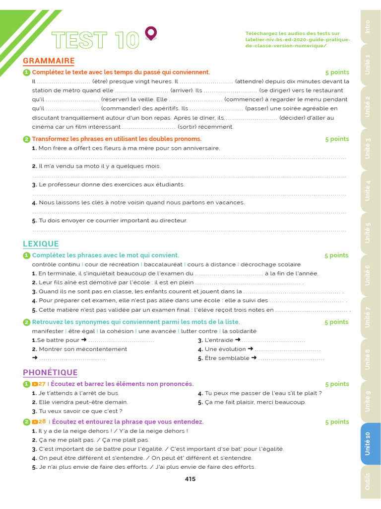 Exercices de Grammaire et Lexique B1 | PDF