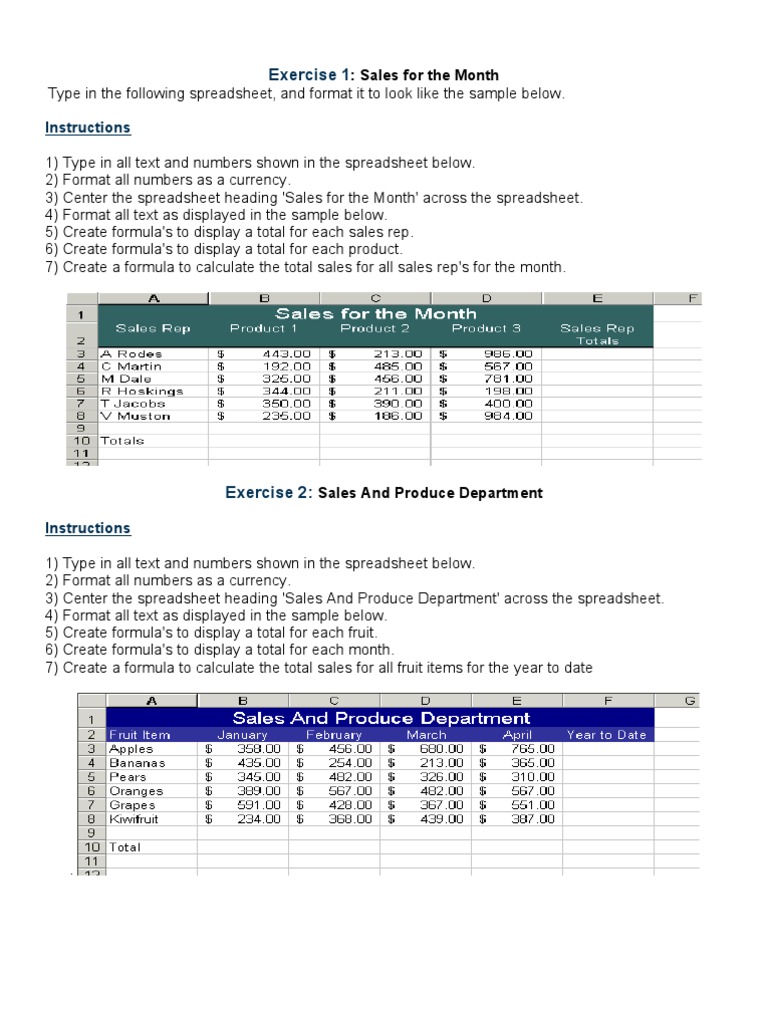 Spreadsheet Exercises for Sales Data | PDF | Spreadsheet | Formula