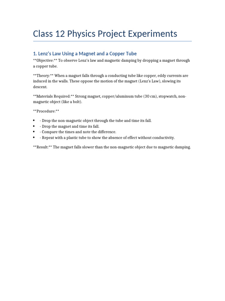 Class 12 Physics Experiments Guide | PDF