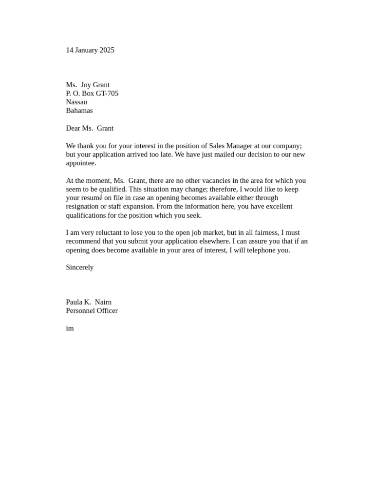 Sales Manager Application Response | PDF