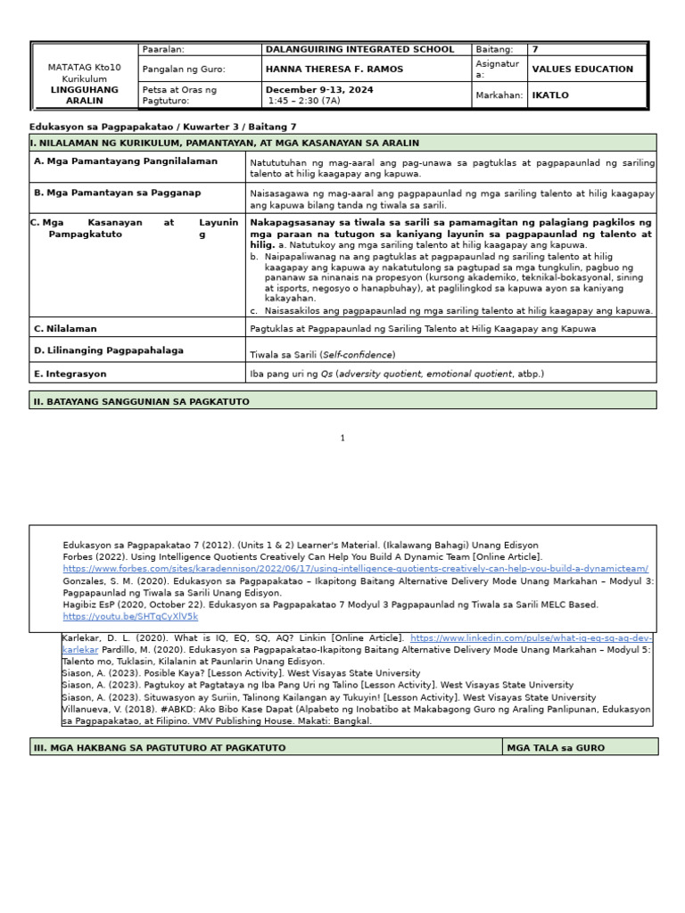 Q3 LE VE7 Lesson 1 Week-1 | PDF