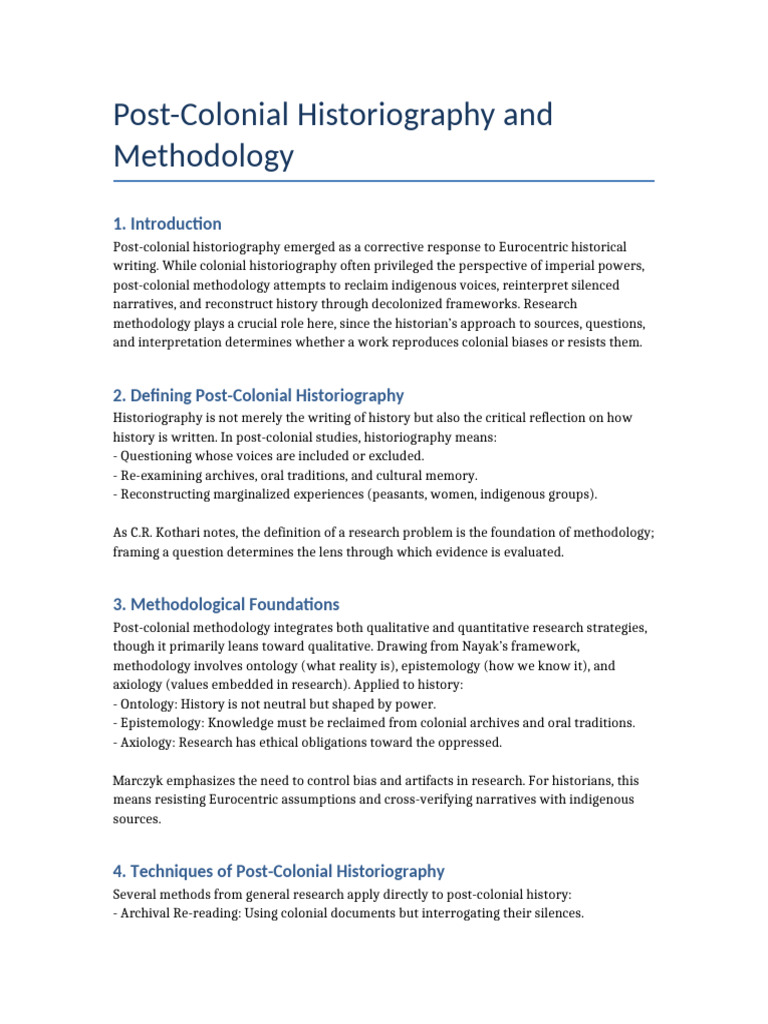 Post Colonial Historiography Methodology | PDF | Postcolonialism ...