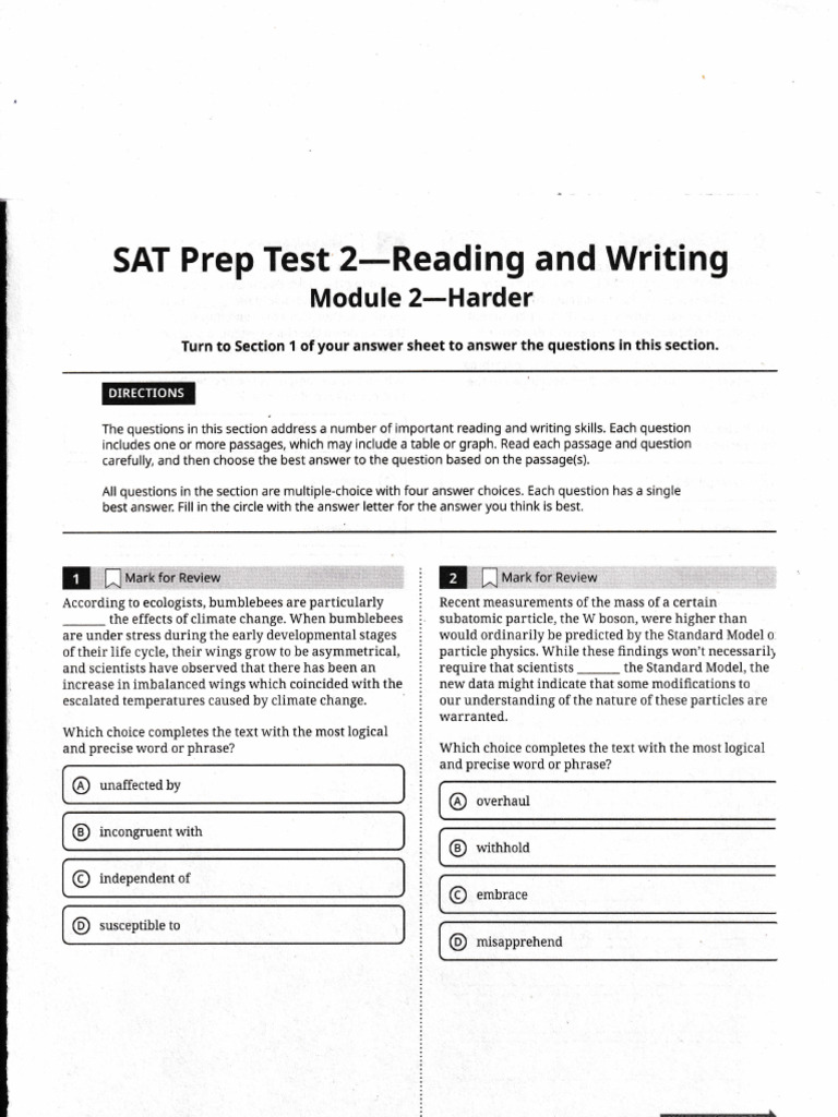 SAT Reading and Writing Practice Test | PDF | Elementary Particle ...