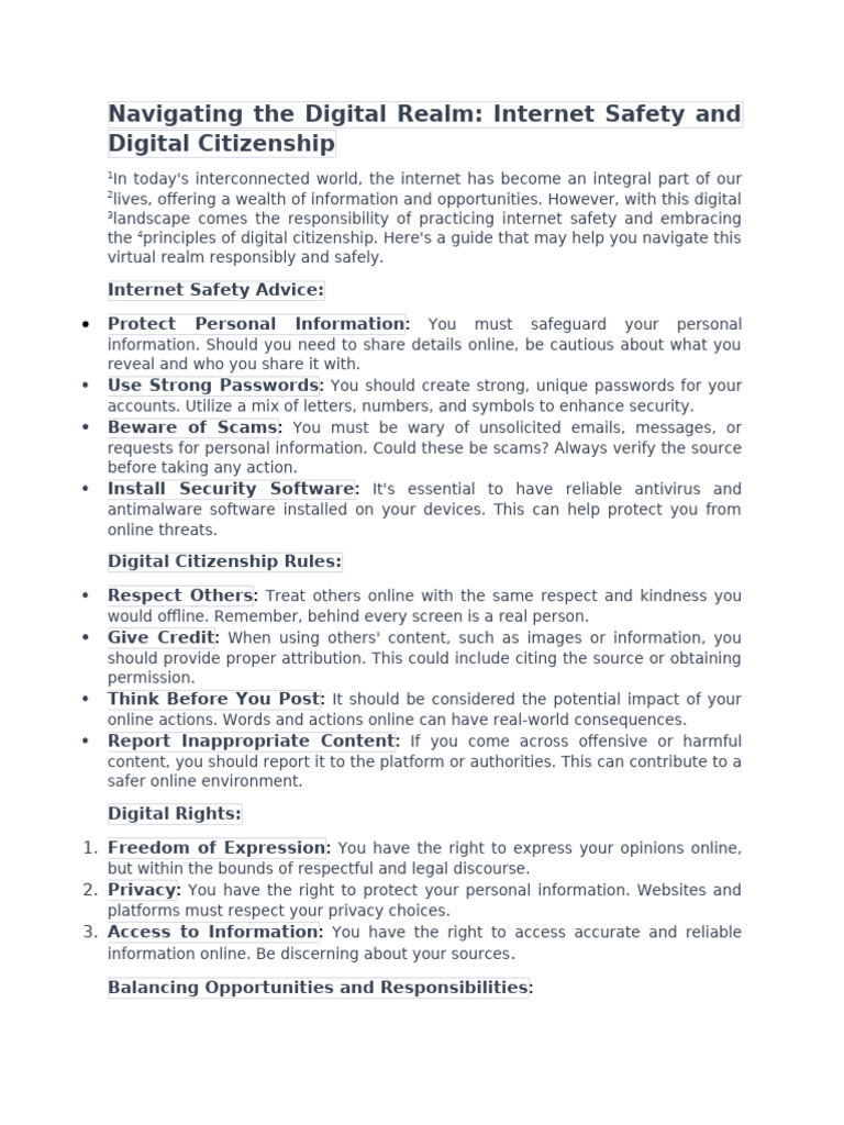 Internet Safety & Digital Citizenship Guide | PDF | Internet | Computer ...