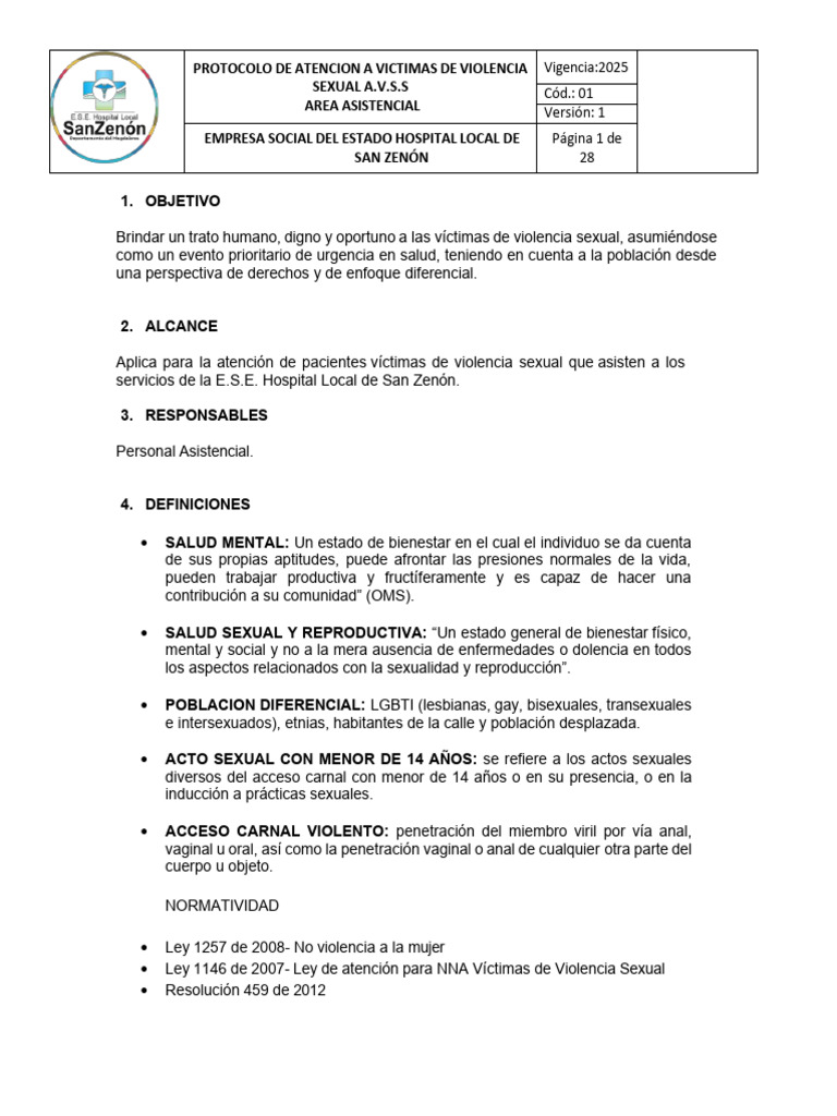 PR-URG-010 - Protocolo para La Atencion de Casos de Violencia Sexual ...