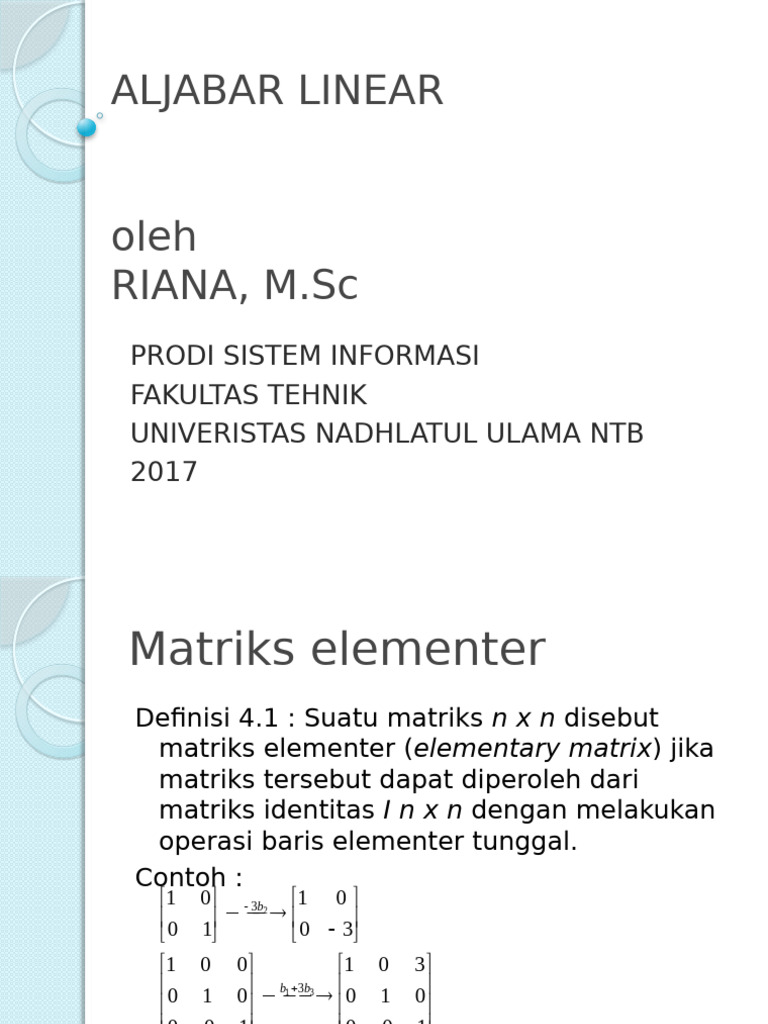 p4 Aljabar Linear Matriks Elementer | PDF