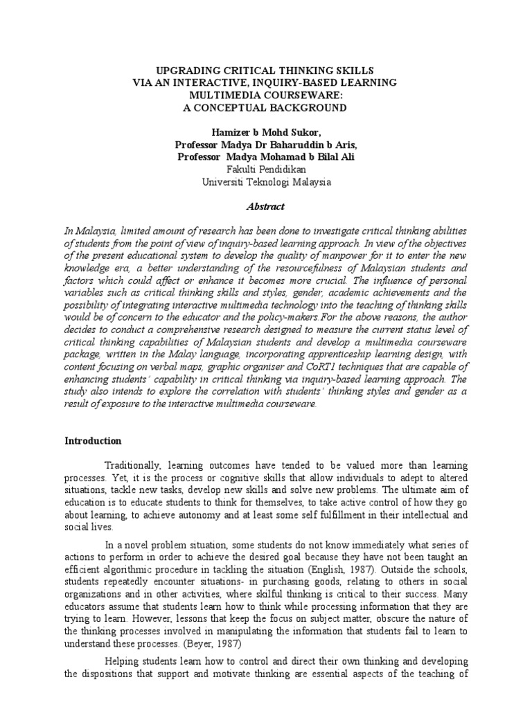 Enhancing Critical Thinking with AI | PDF | Critical Thinking | Inquiry ...