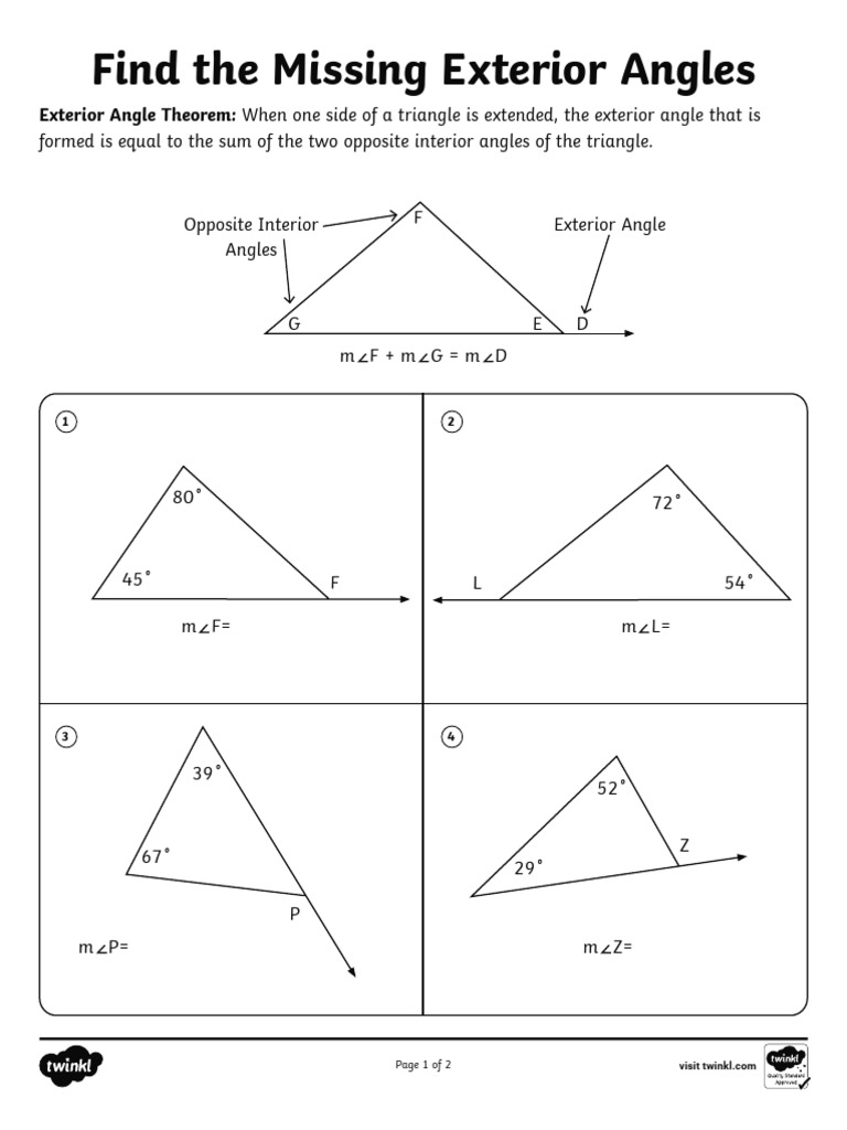 Calculate Missing Exterior Angles | PDF | Triangle | Mathematics
