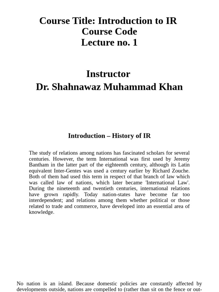 Introduction to International Relations | PDF | International Relations ...