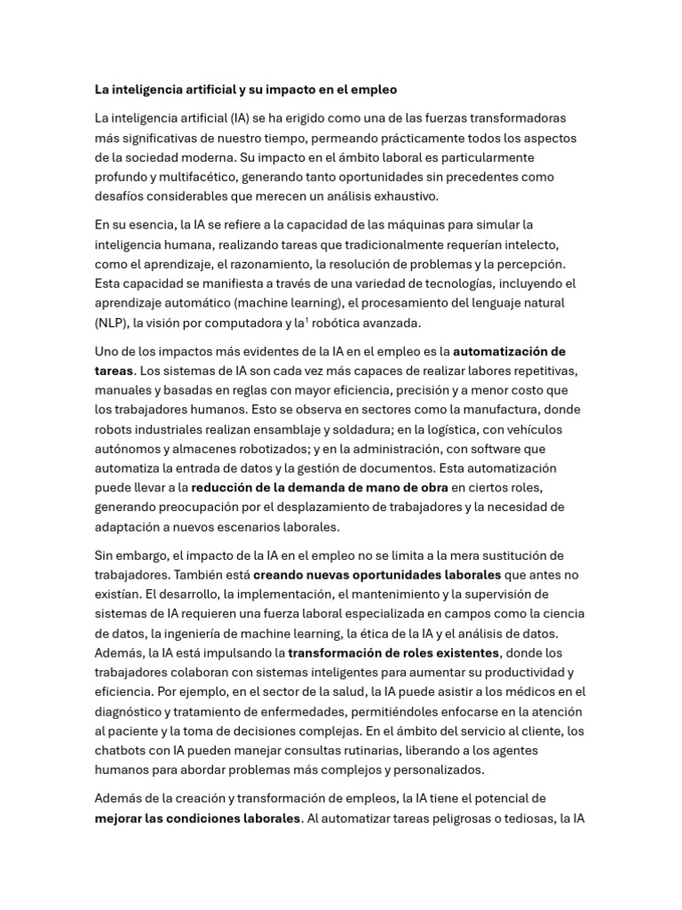 La Inteligencia Artificial y Su Impacto en El Empleo | PDF ...