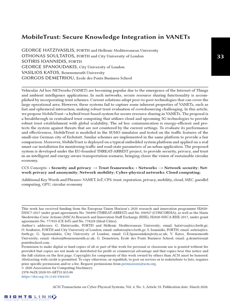 MobileTrust: Secure VANET Resource Sharing | PDF | Transport Layer ...