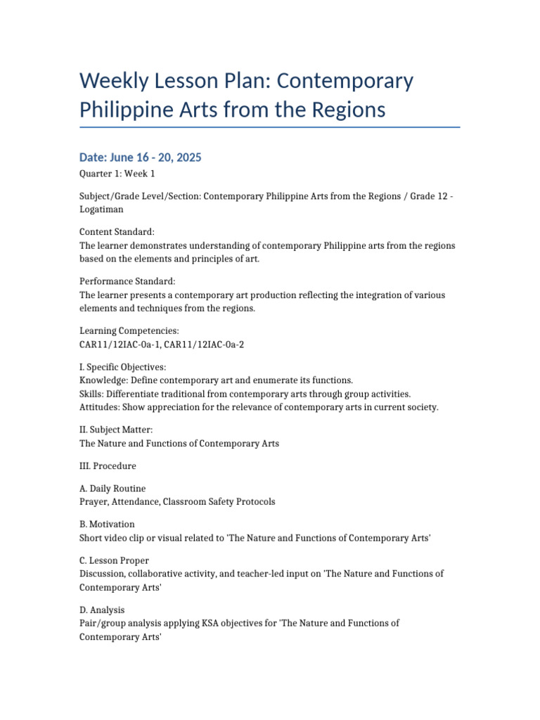 KSA Integration in Philippine Arts Lessons | PDF | Learning | Teachers