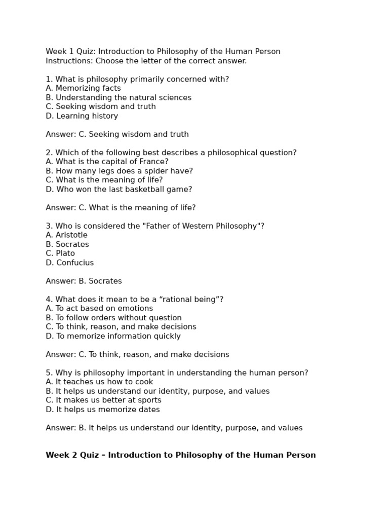 Philosophy of the Human Person Quiz | PDF | Reason | Wisdom