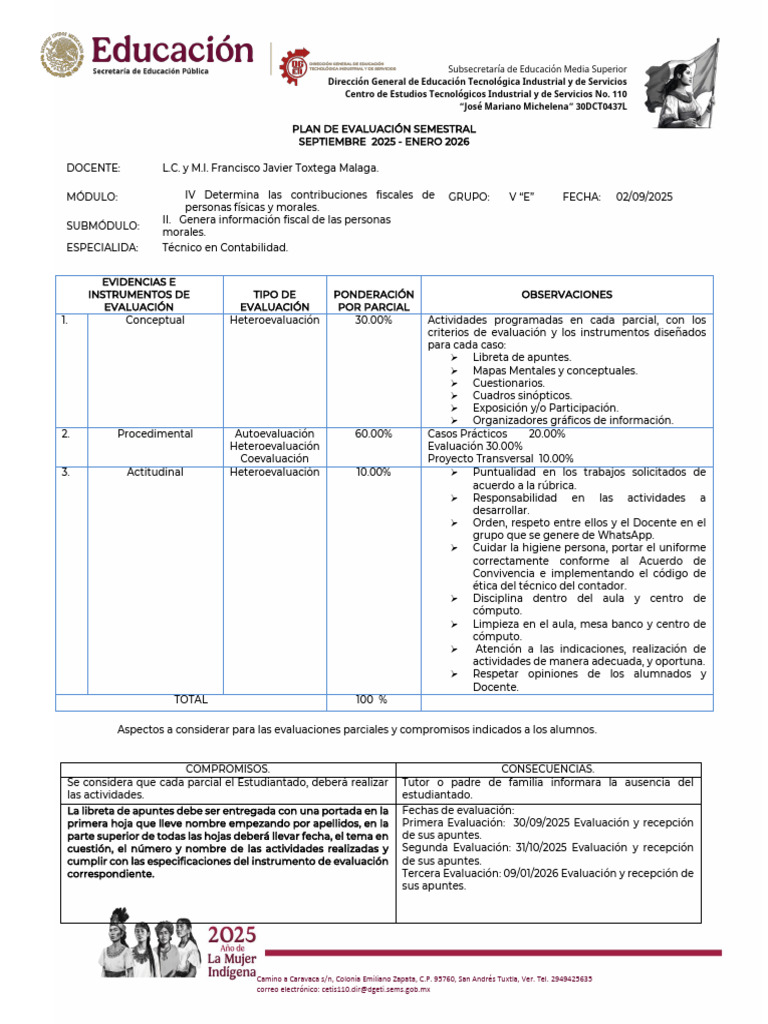 Plan de Evaluación Semestral 2025-2026 | PDF | Aprendizaje