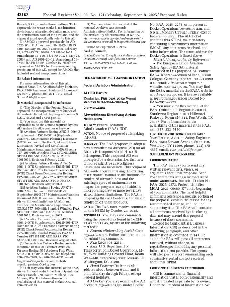 FAA Proposed AD for Airbus H160-B Helicopters | PDF | Federal Aviation ...