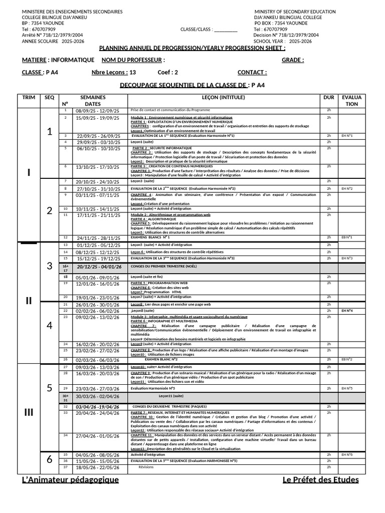 Plan de cours Informatique 2025-2026 | PDF | Informatique | Informatique