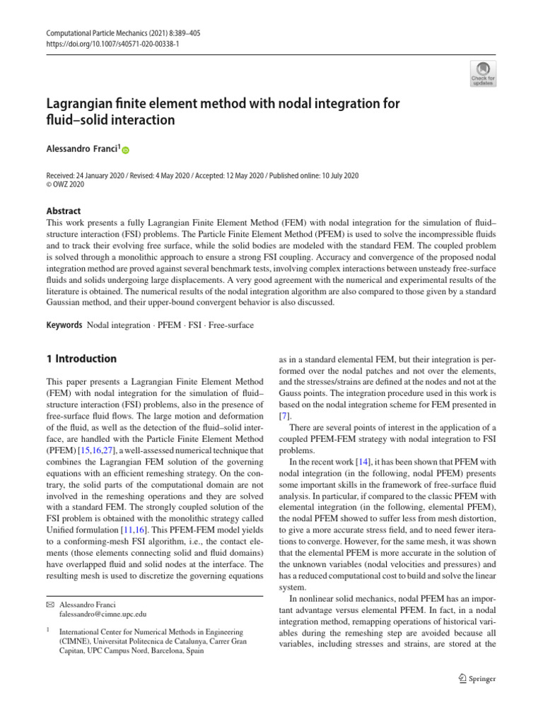 Nodal Integration for Fluid-Solid Interaction | PDF | Finite Element ...
