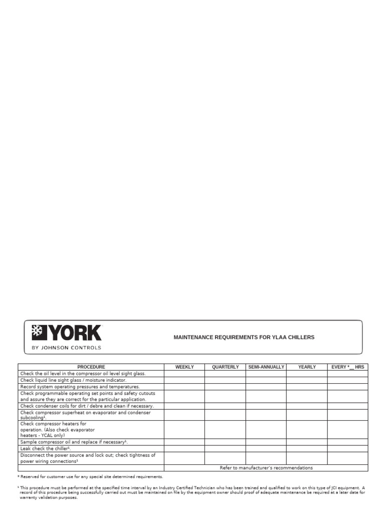 YLAA Chiller Maintenance Checklist | PDF | Continuum Mechanics ...
