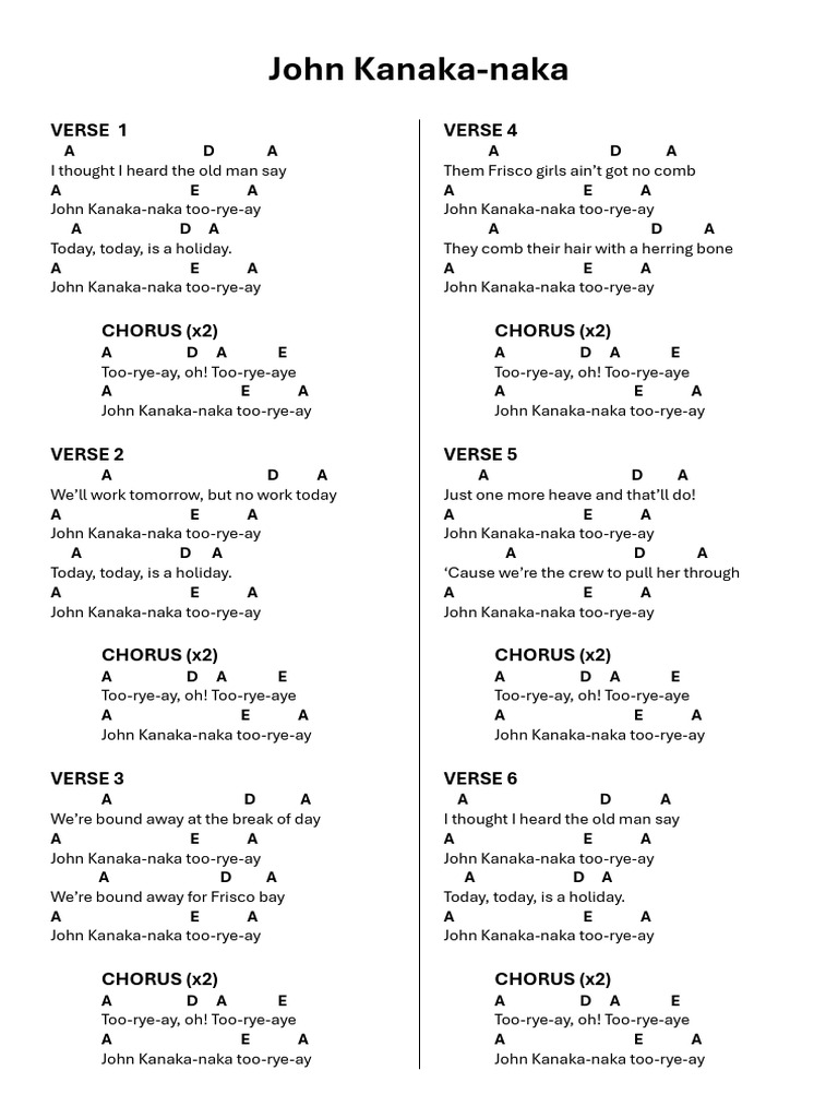 John Kanaka Song Lyrics and Chords | PDF | Songs | Song Recordings
